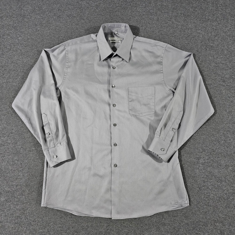 Geoffrey Beene Mens Regular Dress Shirt Gray Wrinkle Free 16 32/33 Long Sleeve